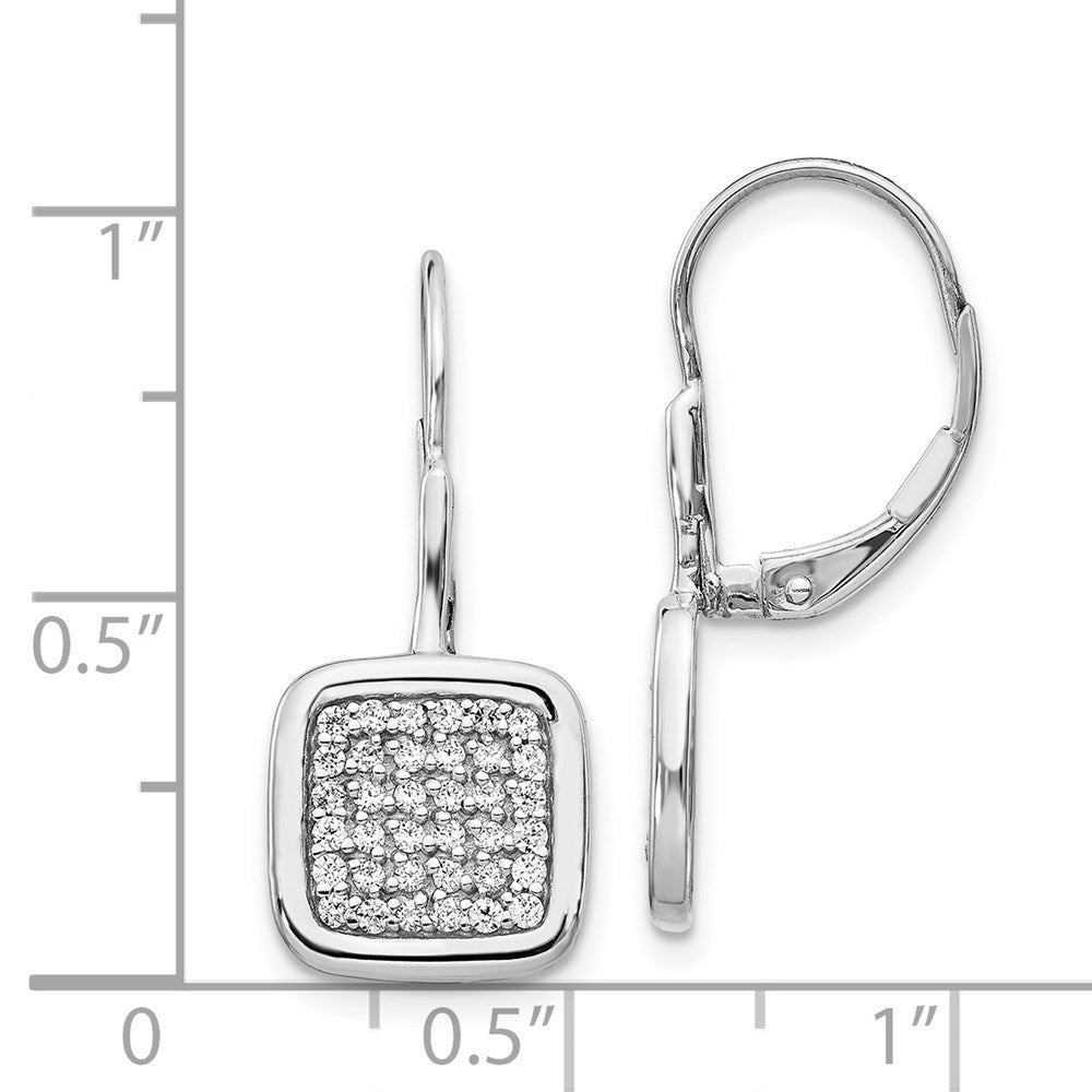 Solid 14k White Gold Simulated CZ Fancy Square LeverbacK Earrings
