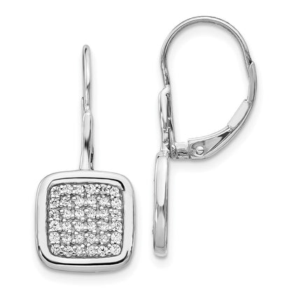 Solid 14k White Gold Simulated CZ Fancy Square LeverbacK Earrings