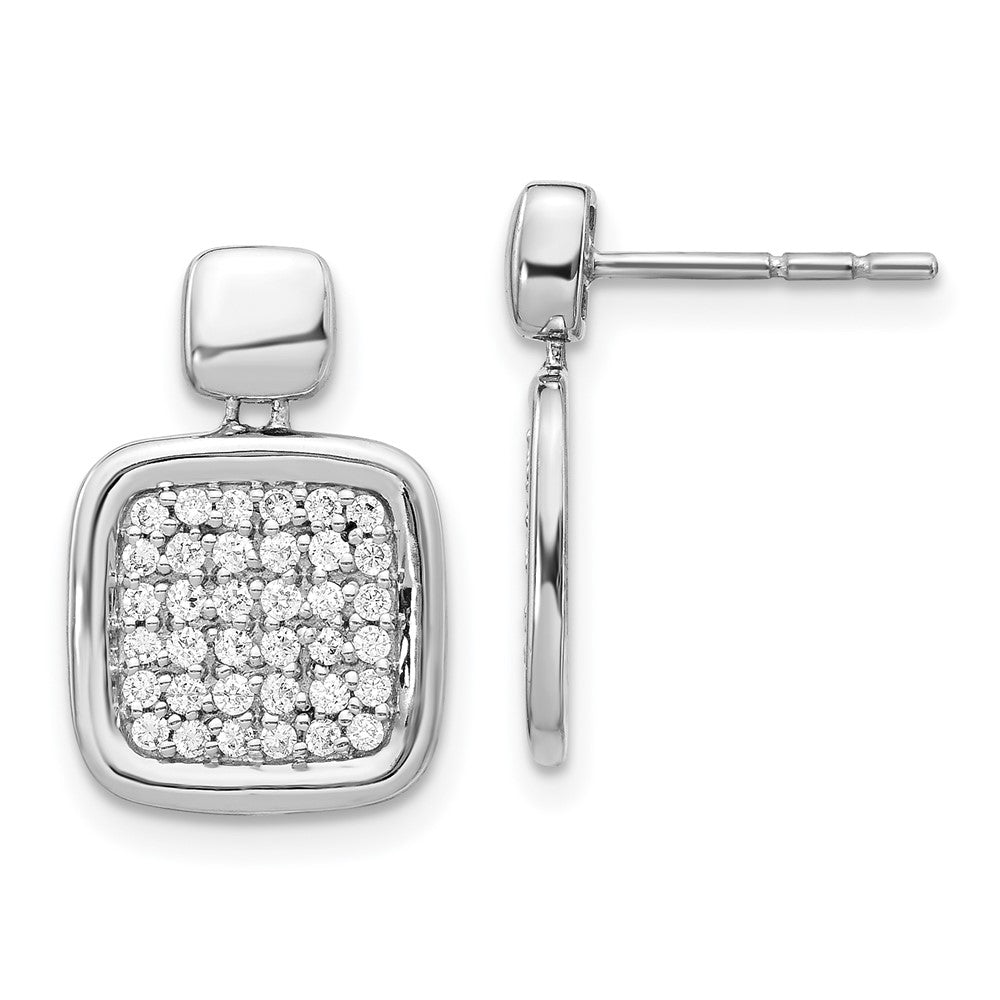 Solid 14k White Gold Simulated CZ Fancy Square Post Earrings