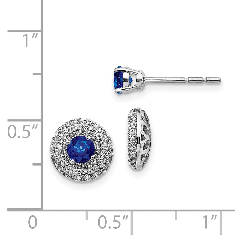 Solid 14k White Gold Simulated CZ and Sapphire Stud w/JacKet Earrings