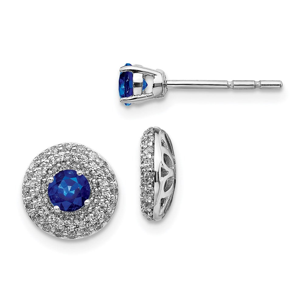 14k White Gold Real Diamond and Sapphire Stud w/Jacket Earrings EM4020-SA-050-WA