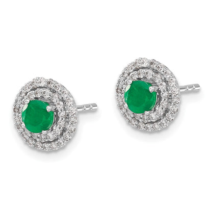 Solid 14k White Gold Simulated CZ and Emerald Stud w/ JacKet Earrings