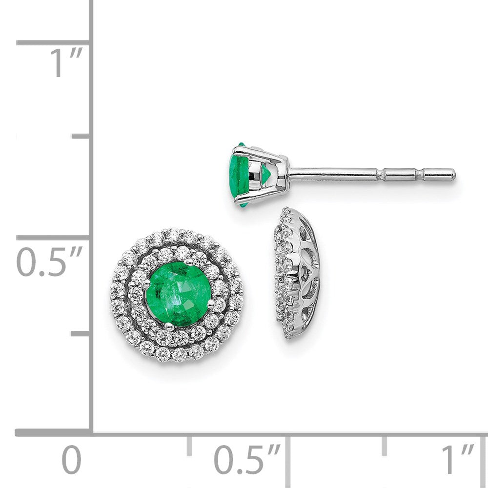 Solid 14k White Gold Simulated CZ and Emerald Stud w/ JacKet Earrings