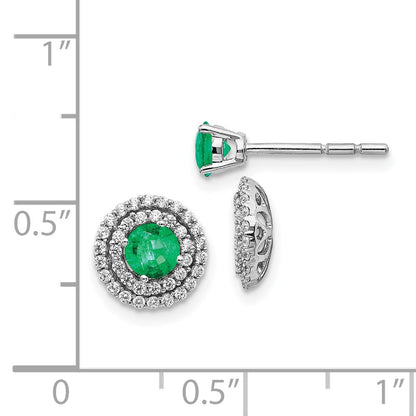 Solid 14k White Gold Simulated CZ and Emerald Stud w/ JacKet Earrings