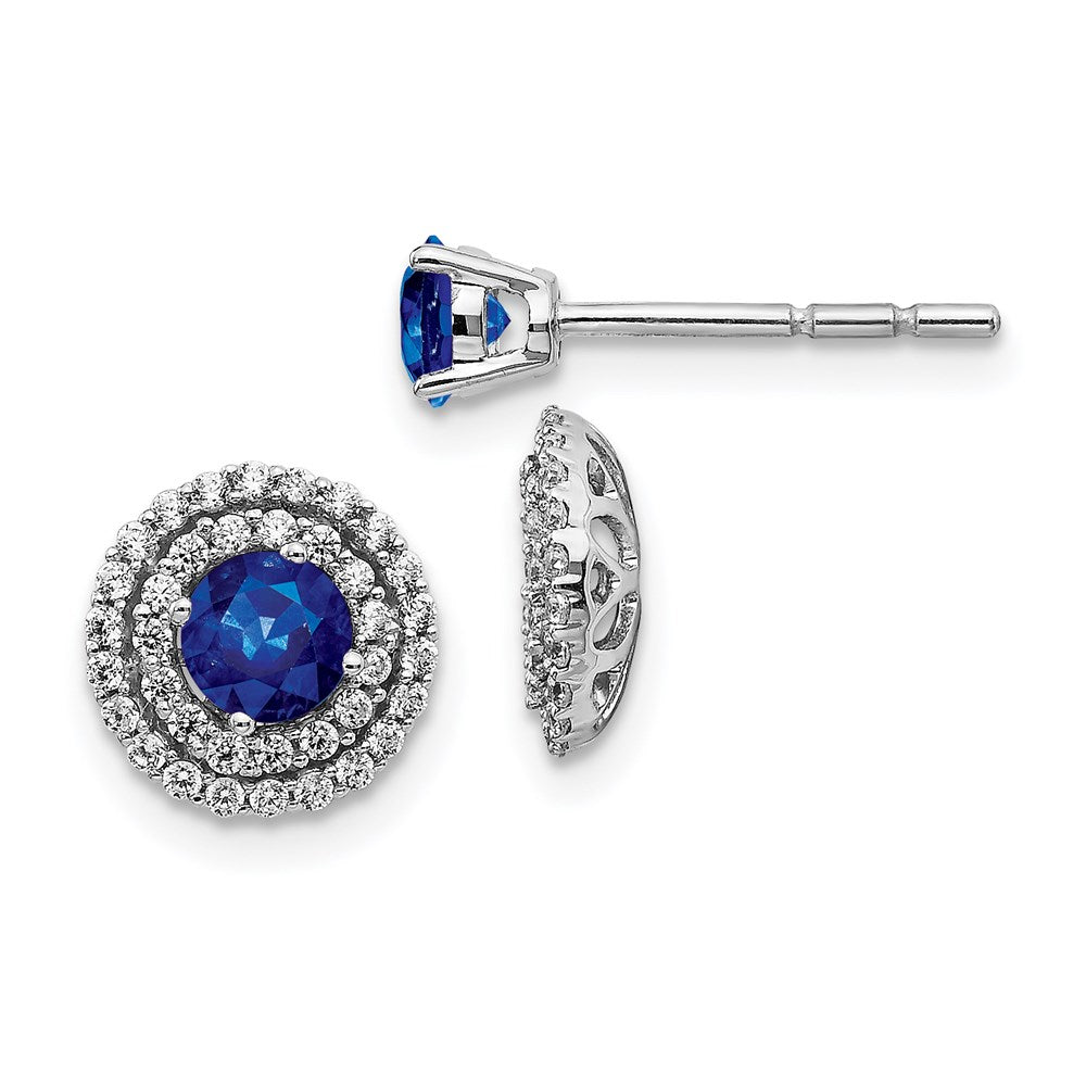 14k White Gold Real Diamond and Sapphire Stud w/ Jacket Earrings EM4021-SA-037-WA