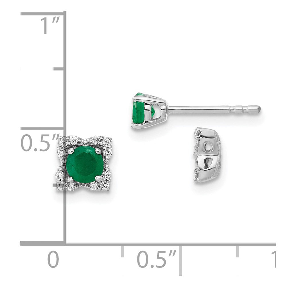 Solid 14k White Gold Simulated CZ and Emerald Stud w/ JacKet Earrings