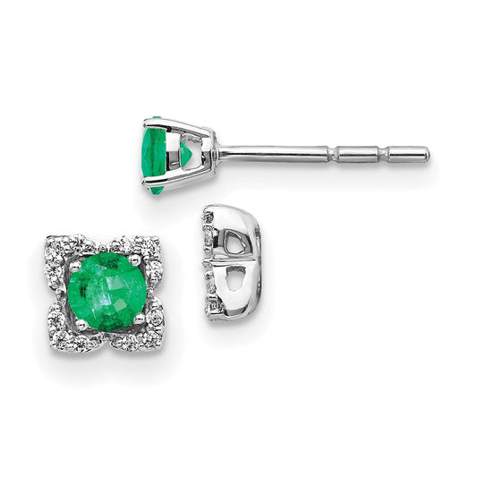14k White Gold Real Diamond and Emerald Stud w/ Jacket Earrings EM4022-EM-010-WA