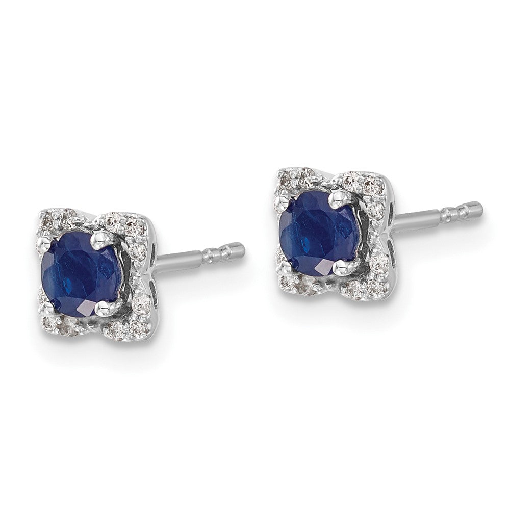Solid 14k White Gold Simulated CZ and Sapphire Stud w/JacKet Earrings