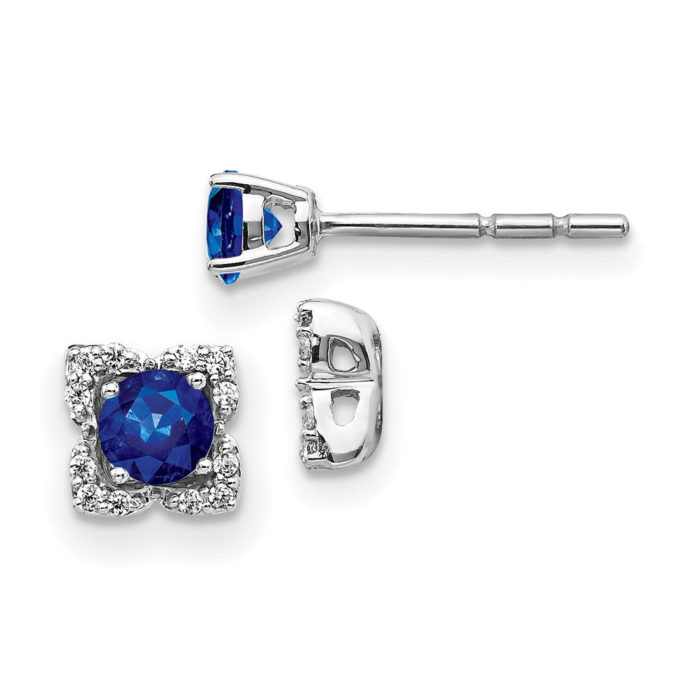 14k White Gold Real Diamond and Sapphire Stud w/Jacket Earrings EM4022-SA-010-WA