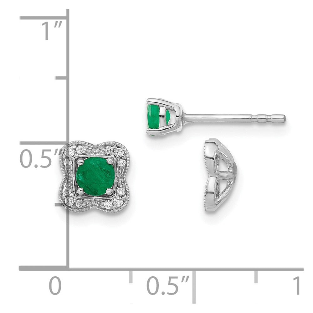 Solid 14k White Gold Simulated CZ and Emerald Stud w/ JacKet Earrings