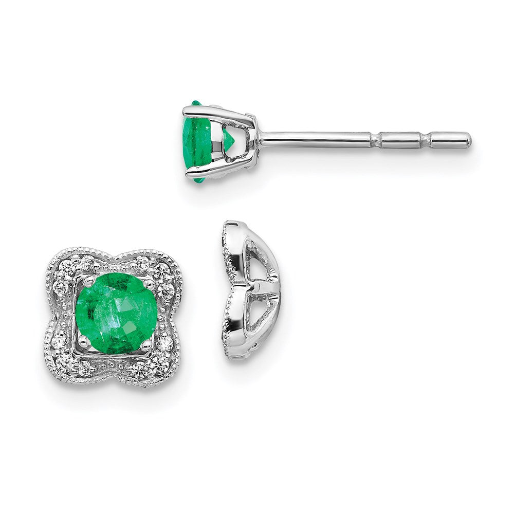 14k White Gold Real Diamond and Emerald Stud w/ Jacket Earrings EM4023-EM-008-WA