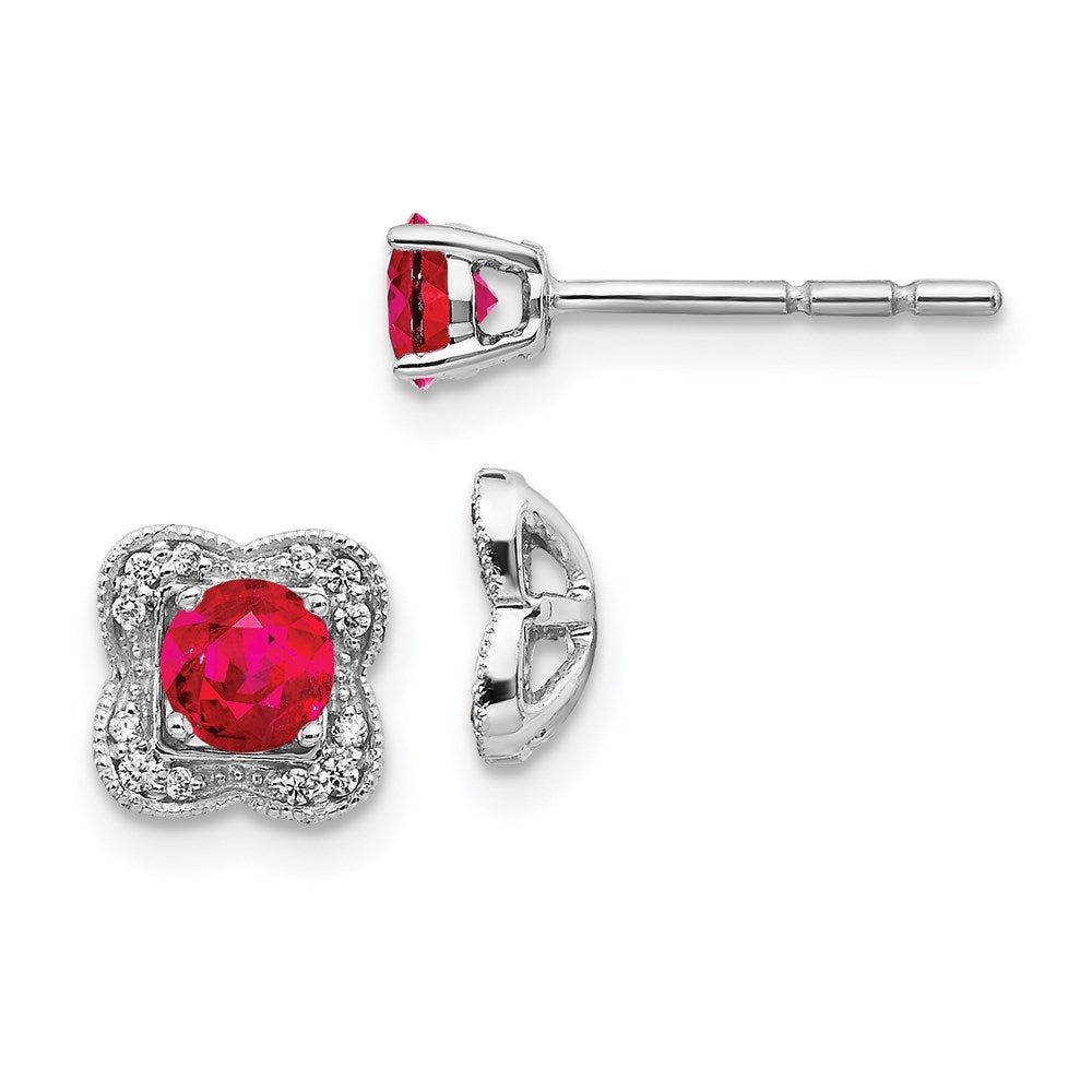 14k White Gold Real Diamond and Ruby Stud w/ Jacket Earrings EM4023-RU-008-WA