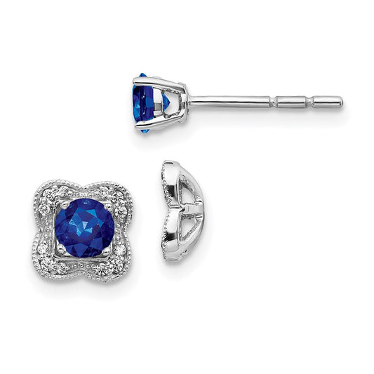 14k White Gold Real Diamond and Sapphire Stud w/Jacket Earrings EM4023-SA-008-WA