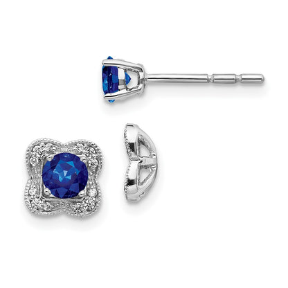 Solid 14k White Gold Simulated CZ and Sapphire Stud w/JacKet Earrings