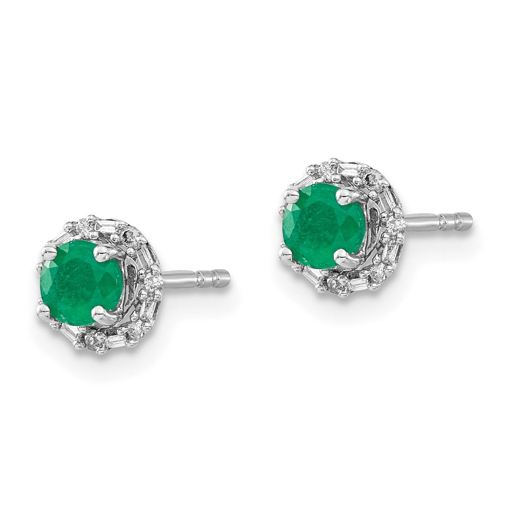 Solid 14k White Gold Simulated CZ and Emerald Stud w/ JacKet Earrings