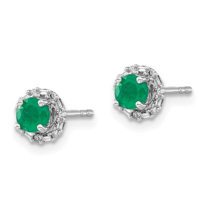 Solid 14k White Gold Simulated CZ and Emerald Stud w/ JacKet Earrings