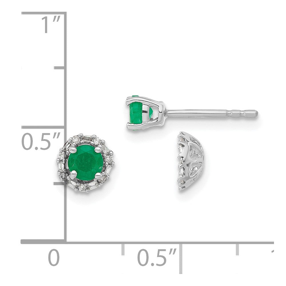 Solid 14k White Gold Simulated CZ and Emerald Stud w/ JacKet Earrings