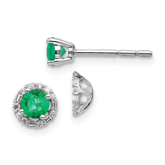14k White Gold Real Diamond and Emerald Stud w/ Jacket Earrings EM4024-EM-007-WA