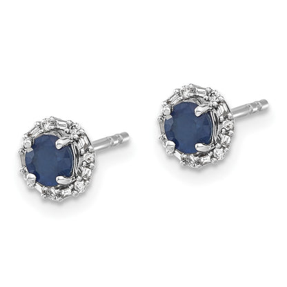 Solid 14k White Gold Simulated CZ and Sapphire Stud w/JacKet Earrings