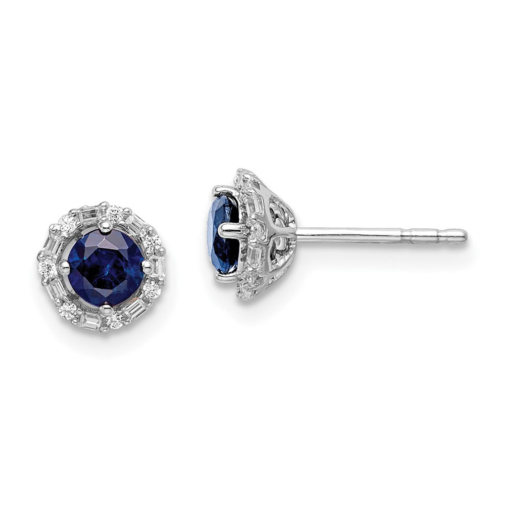 Solid 14k White Gold Simulated CZ and Sapphire Stud w/JacKet Earrings