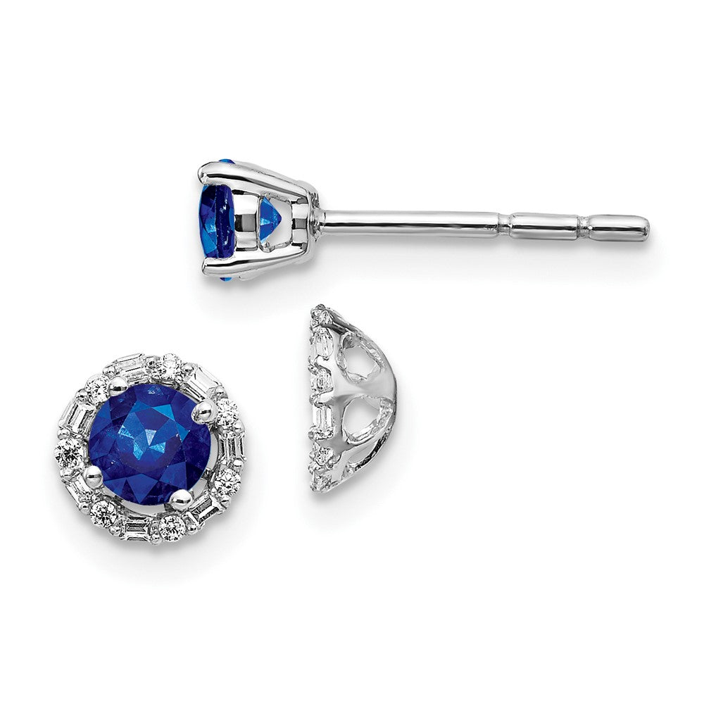 14k White Gold Real Diamond and Sapphire Stud w/Jacket Earrings EM4024-SA-007-WA