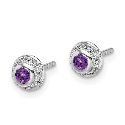 Solid 14k White Gold Simulated CZ and Cabochon Amethyst Earrings