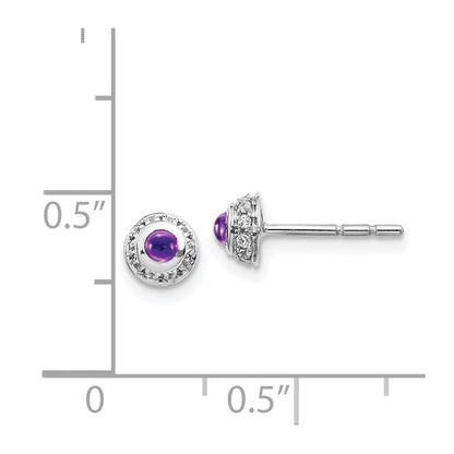 Solid 14k White Gold Simulated CZ and Cabochon Amethyst Earrings