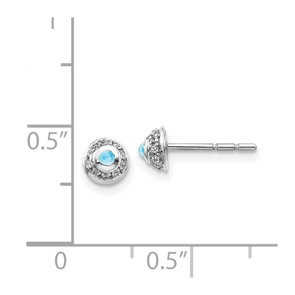 Solid 14k White Gold Simulated CZ & Cabochon Blue Topaz Earrings
