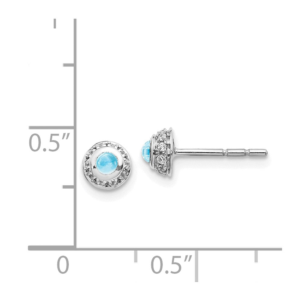 Solid 14k White Gold Simulated CZ & Cabochon Blue Topaz Earrings
