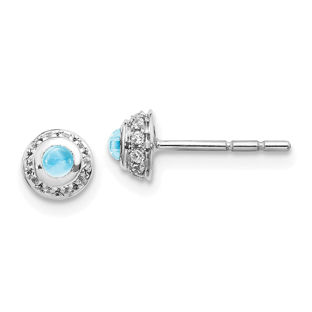 14k White Gold Real Diamond & Cabochon Blue Topaz Earrings EM4030-BT-010-WA