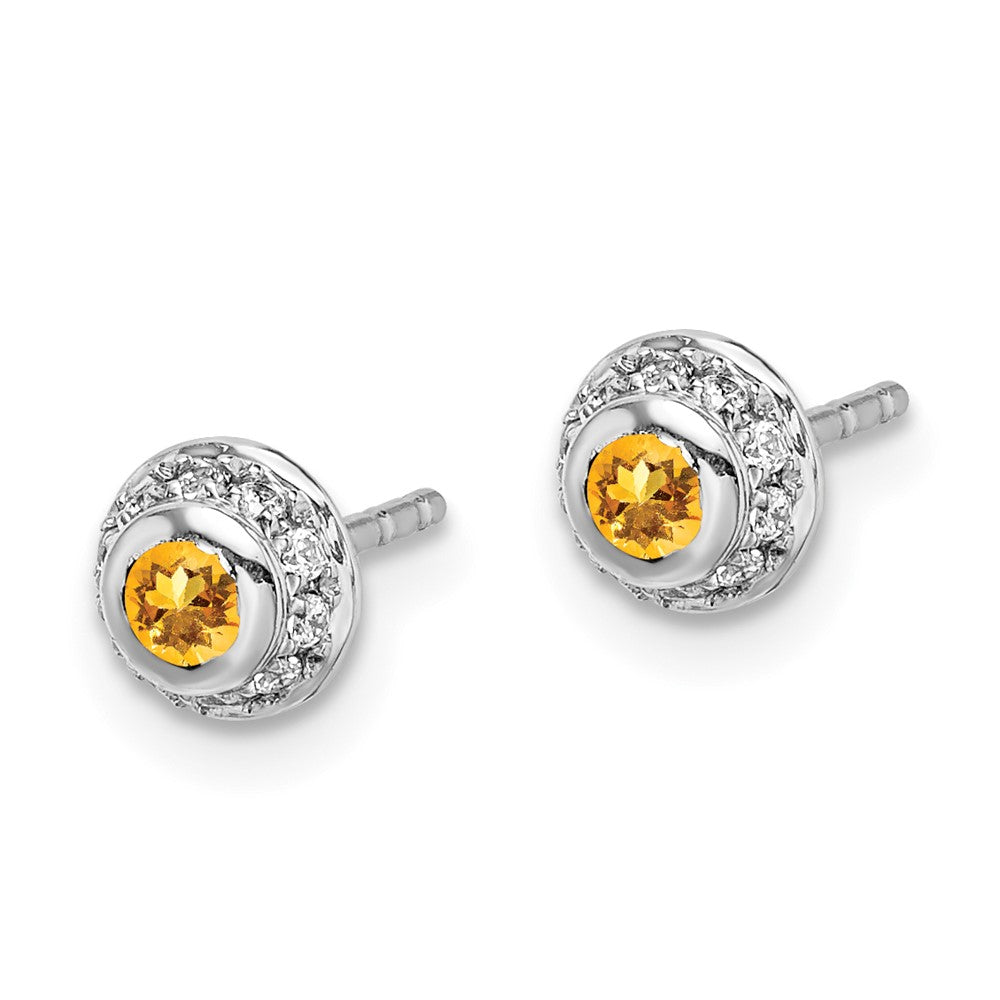 Solid 14k White Gold Simulated CZ and Cabochon Citrine Earrings