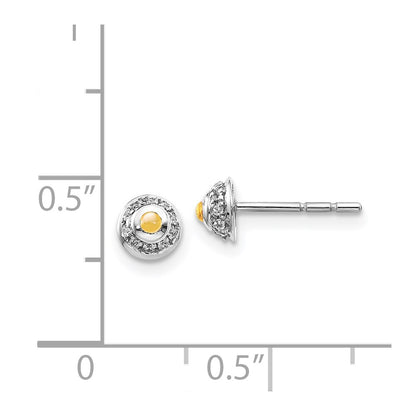 Solid 14k White Gold Simulated CZ and Cabochon Citrine Earrings