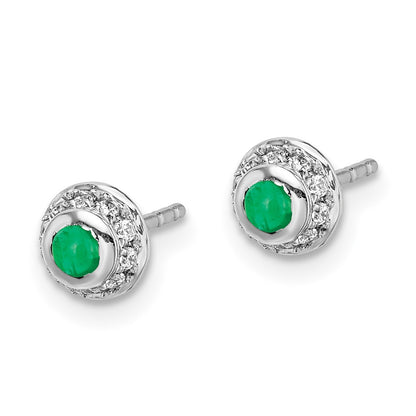 Solid 14k White Gold Simulated CZ and Cabochon Emerald Earrings