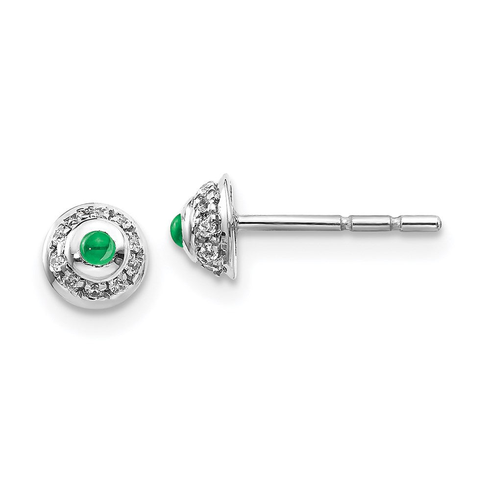 14k White Gold Real Diamond and Cabochon Emerald Earrings EM4030-EM-008-WA