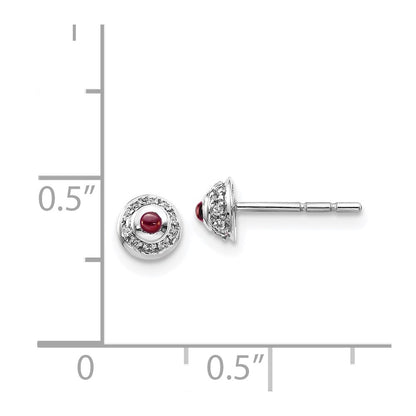 Solid 14k White Gold Simulated CZ and Cabochon Garnet Earrings