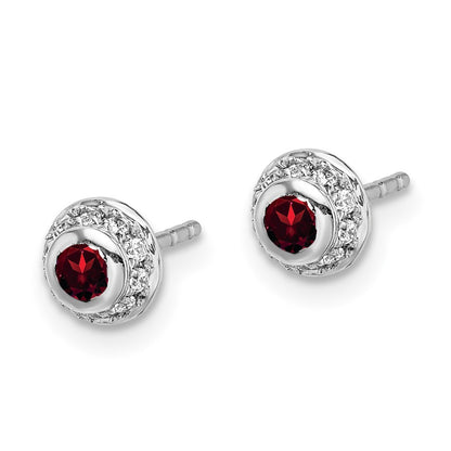 Solid 14k White Gold Simulated CZ and Cabochon Garnet Earrings
