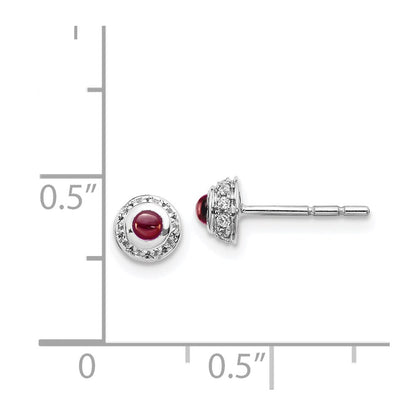 Solid 14k White Gold Simulated CZ and Cabochon Garnet Earrings