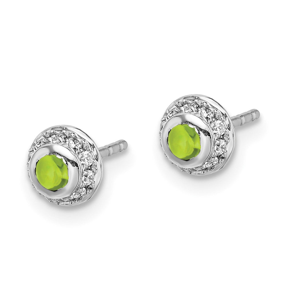 Solid 14k White Gold Simulated CZ and Cabochon Peridot Earrings