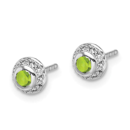 Solid 14k White Gold Simulated CZ and Cabochon Peridot Earrings