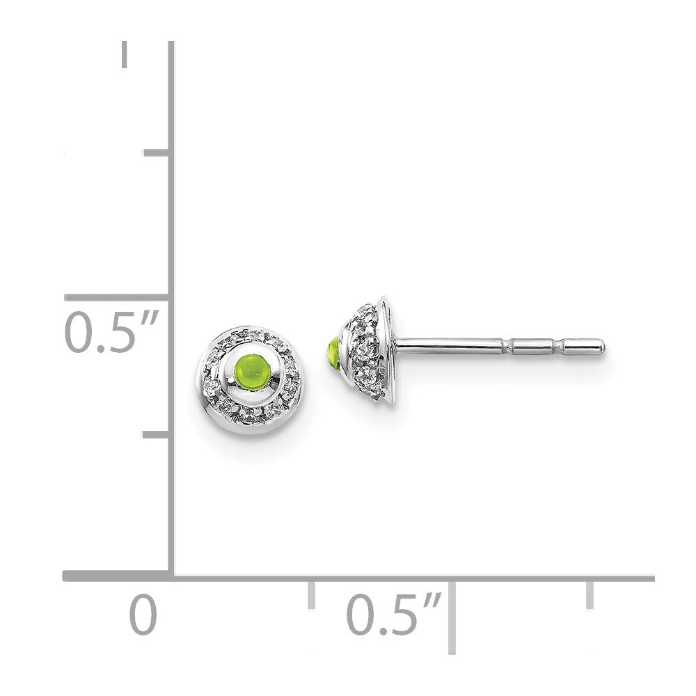 Solid 14k White Gold Simulated CZ and Cabochon Peridot Earrings