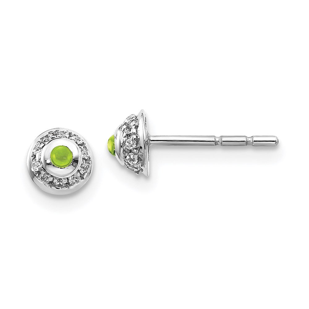 14k White Gold Real Diamond and Cabochon Peridot Earrings EM4030-PE-008-WA