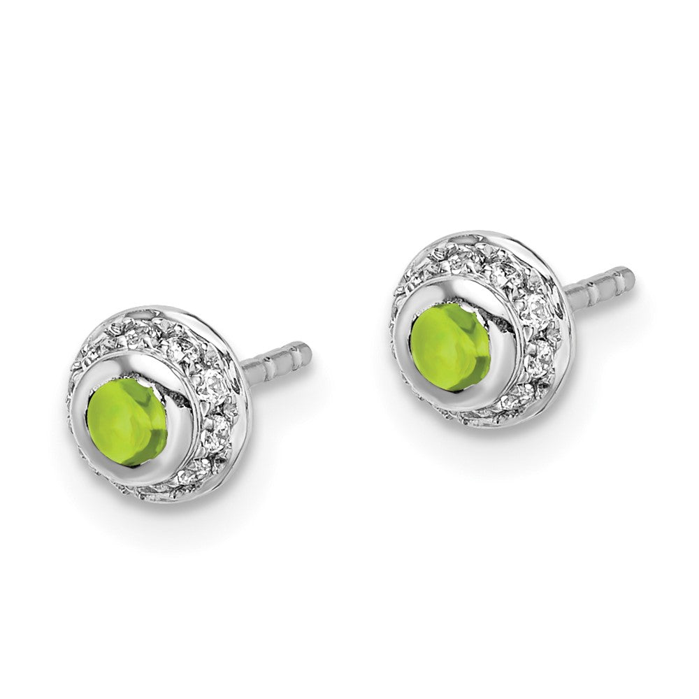Solid 14k White Gold Simulated CZ and Cabochon Peridot Earrings