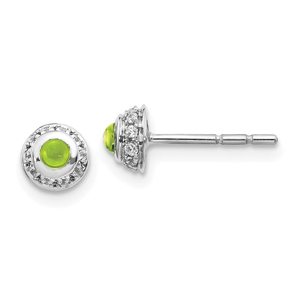 14k White Gold Real Diamond and Cabochon Peridot Earrings EM4030-PE-010-WA