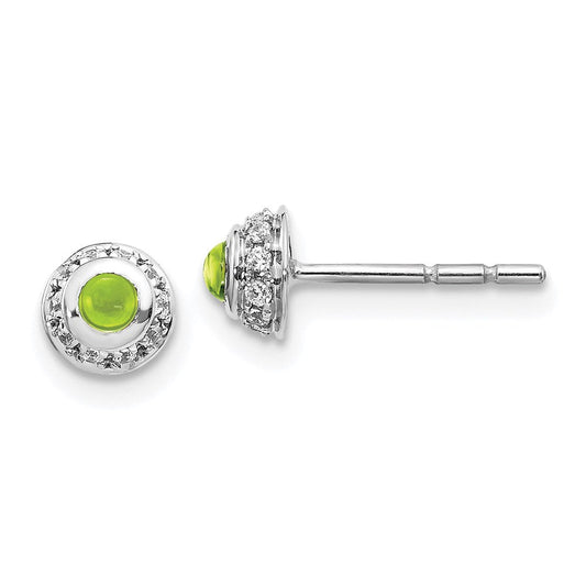 14k White Gold Real Diamond and Cabochon Peridot Earrings EM4030-PE-010-WA