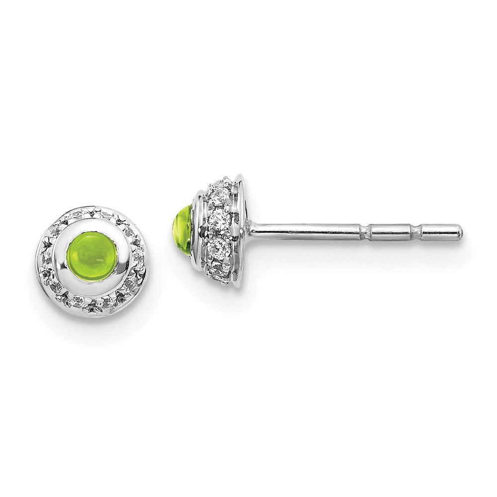 Solid 14k White Gold Simulated CZ and Cabochon Peridot Earrings