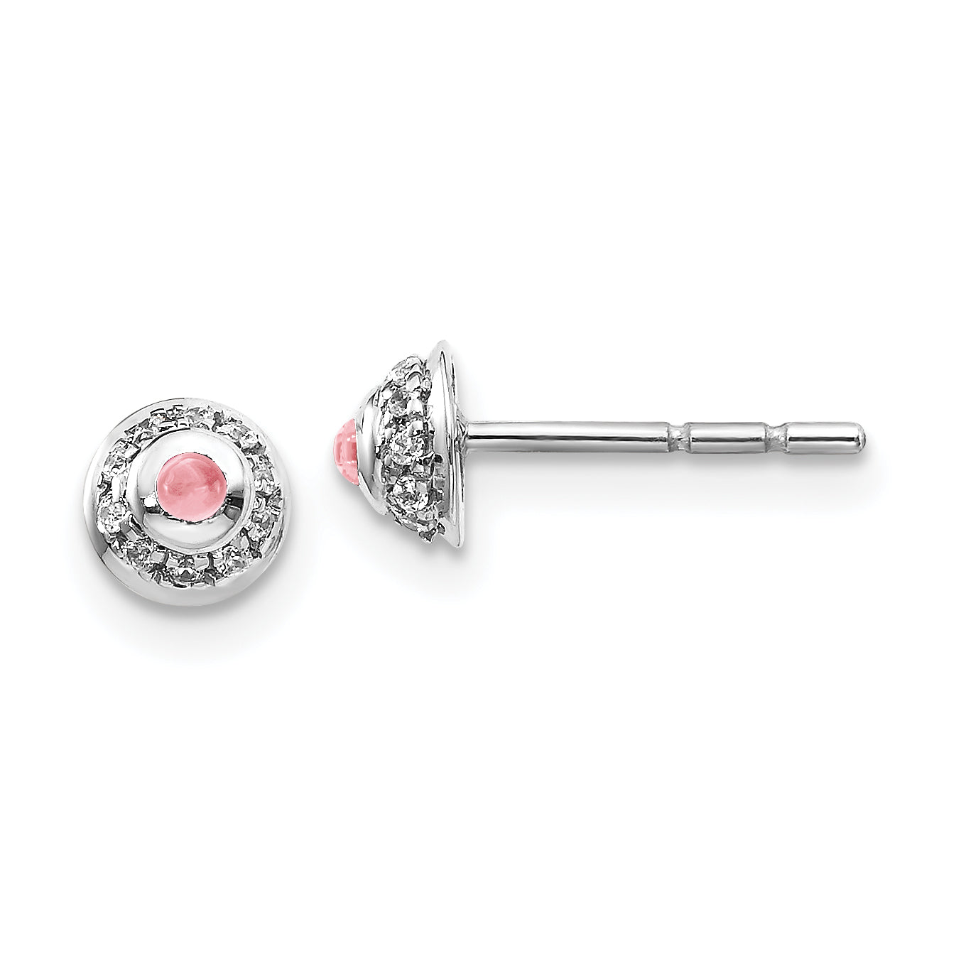 Solid 14k White Gold Simulated CZ u0026 Cabochon Pink Tourmaline Earrings