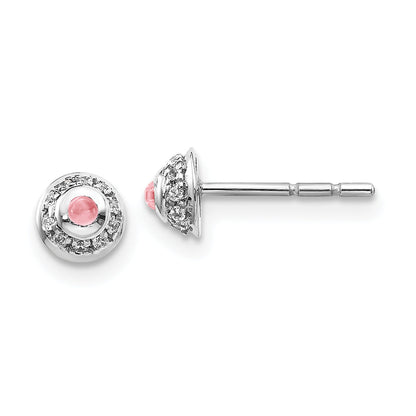 Solid 14k White Gold Simulated CZ u0026 Cabochon Pink Tourmaline Earrings