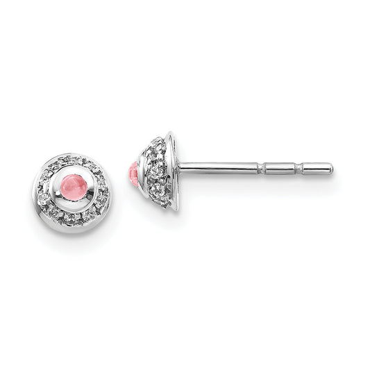 Solid 14k White Gold Simulated CZ u0026 Cabochon Pink Tourmaline Earrings