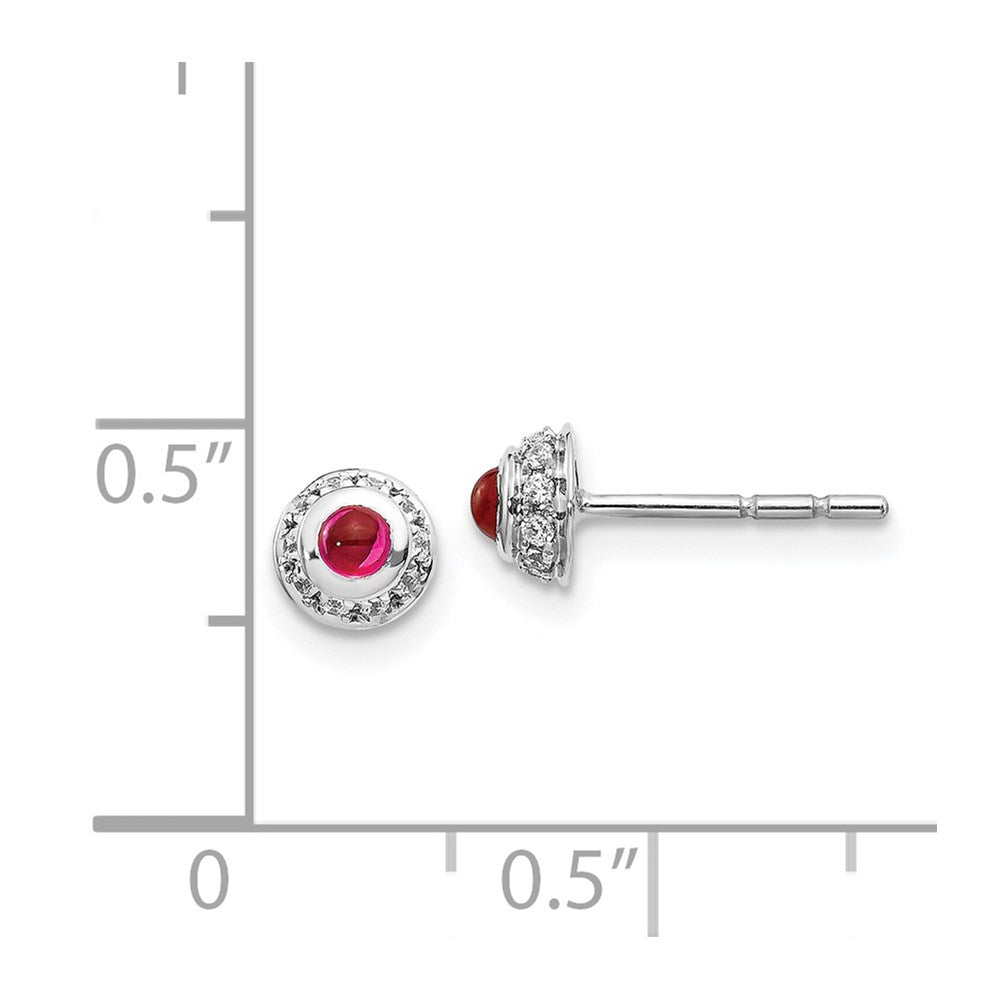 Solid 14k White Gold Simulated CZ and Cabochon Ruby Earrings