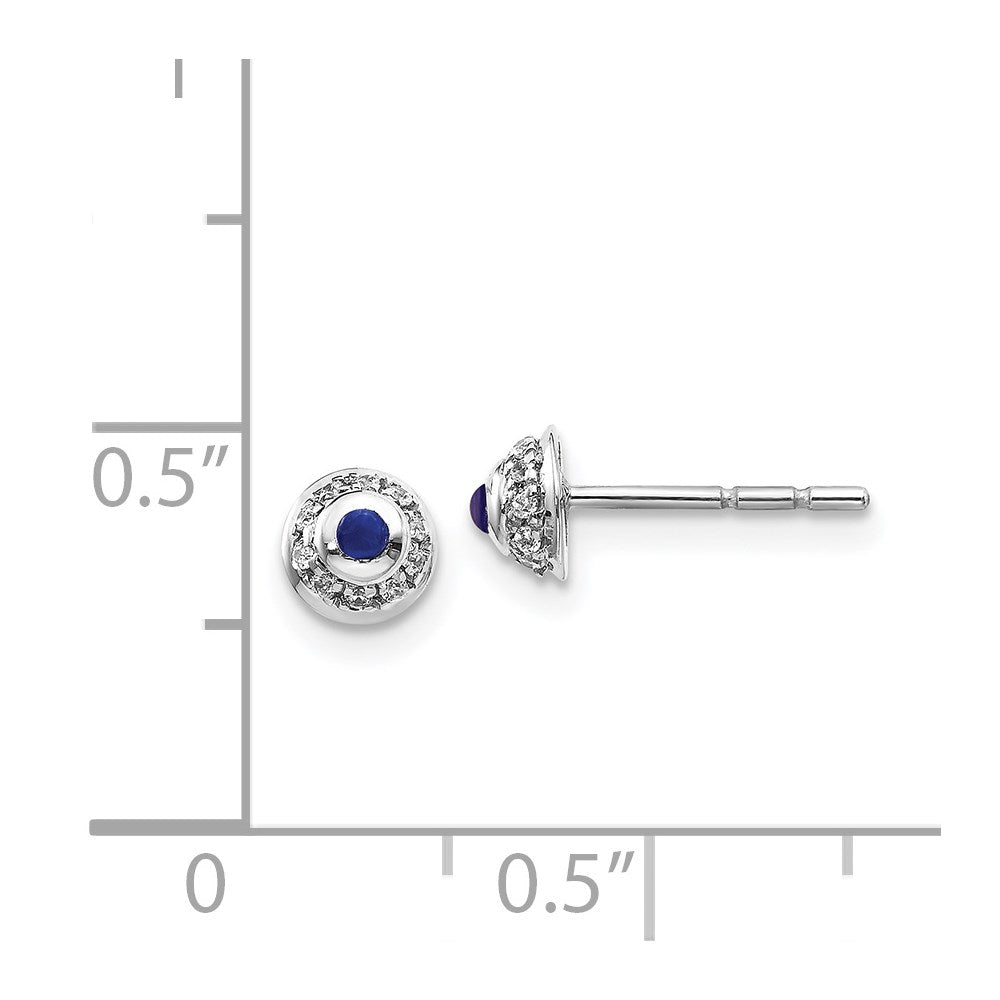 Solid 14k White Gold Simulated CZ and Cabochon Sapphire Earrings
